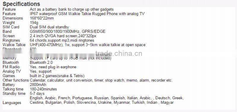 IP67 Yellow Dust Water Proof Walkie Talkie 2 Sim Quad Band Rugged Mobile Phone