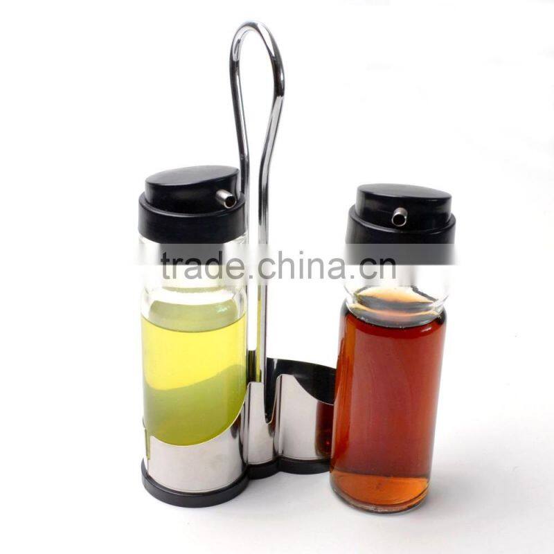 stainless steel condiment glass oval oil and vinegar bottle holders