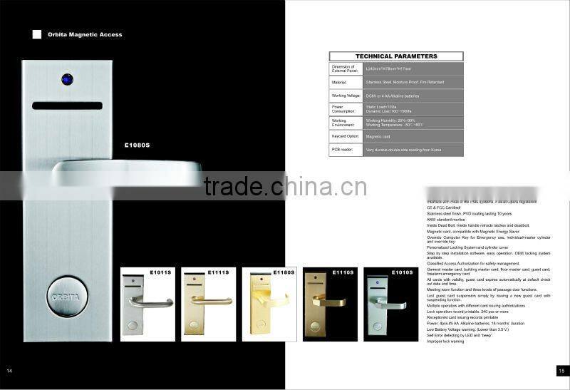 stainless steel magnetic card lock with mechanical key for emergency opening