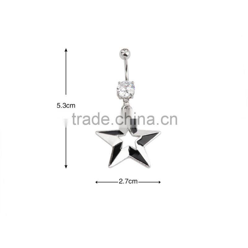 Sliver Plated Hollow Five-Pointed Star Dangle Belly Button Naval Ring.