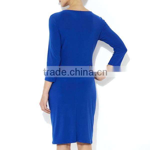 Royal blue formal ladies dress/half sleeve midi length latest dress