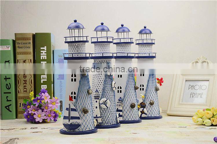 2015 new design mediterranean style lighthouse metal candle holder