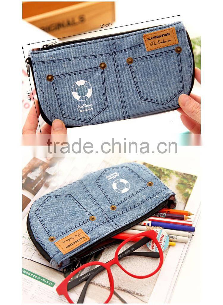New creative jean shorts pencil case big capacity zipper pencil bag school supplies student stationery cosmetic bag