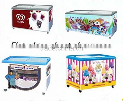 Curved chest showcase sliding double glass door ice cream freezer