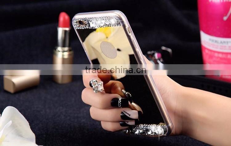 Mirror Luury Diamond Rhinestone TPU Case for iPhone 5 6 6s plus Soft Silicone Thin Protective Back Cover for Samsung Galaxy S6