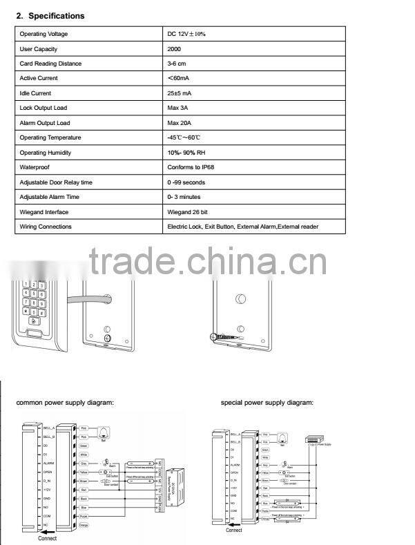 Vians shenzhen electric fingerprint access control keypad for security system