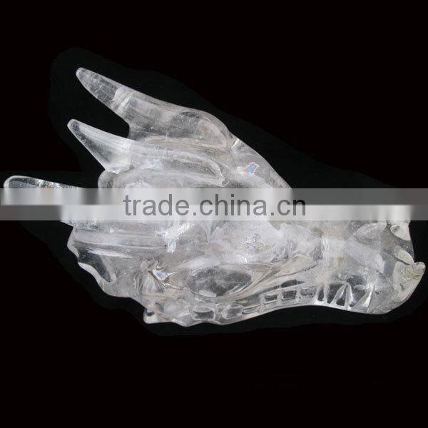 Natural Rock Quartz Clear Crystal Dragon Skull from China