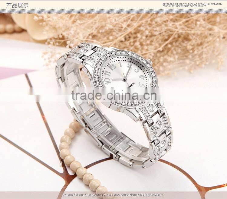 Custom sales alloy promotional wrist watch PC21S movement silver watch With bright stone on the case