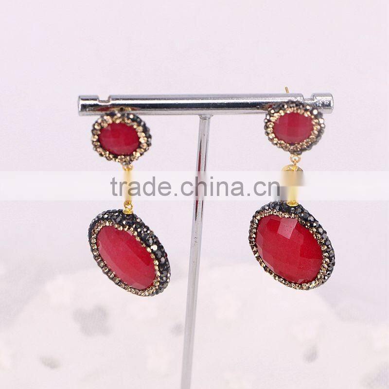 Natural Turquoise Labradorite Gem Stone Druzy Earring, Round Shape Pave Crystal Zircon Jewelry Stud Earrings