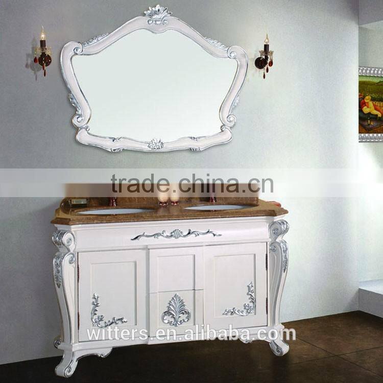 WTS-1522 40'' modern Neoclassical Wooden White double Sink Marble Top Bathroom Cabinet