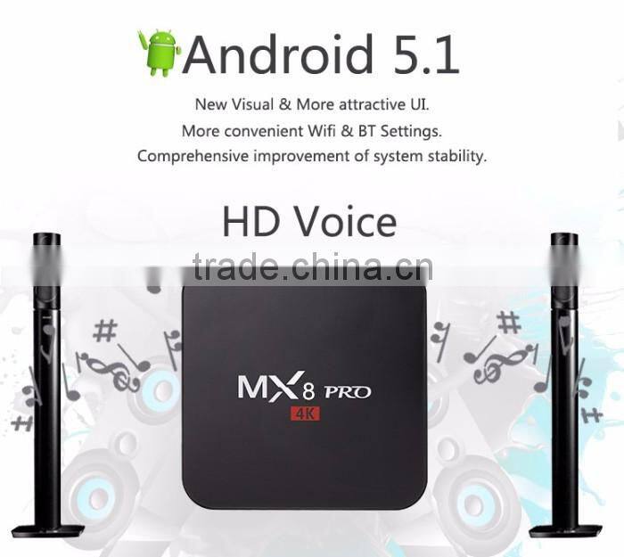 High Quality MX8 Pro with 4K Bluetooth Amlogic S905 Google 5.1 Quad Core tv box kodi Mx8 Pro Ott tv box