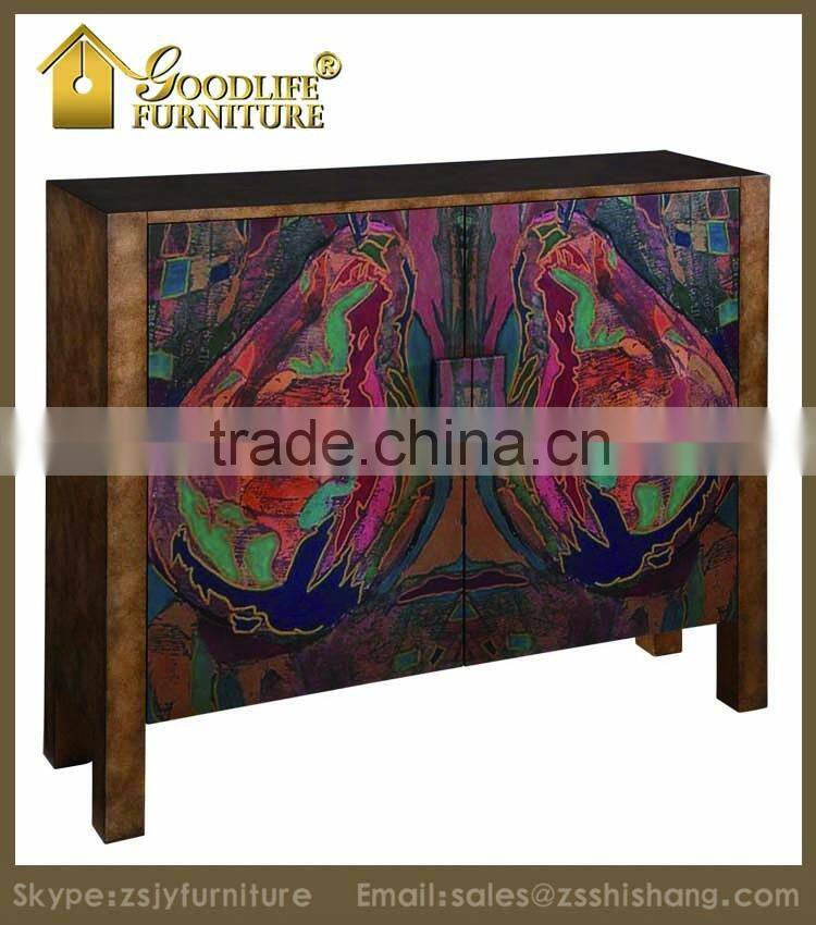 European Style Antique 2 Doors Wooden Buffet Cabinet with Hand painted