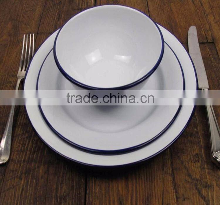 Kitchen Enamelware Accept Private Lable Oval Enamel Plate pie dish plate with coloured rim