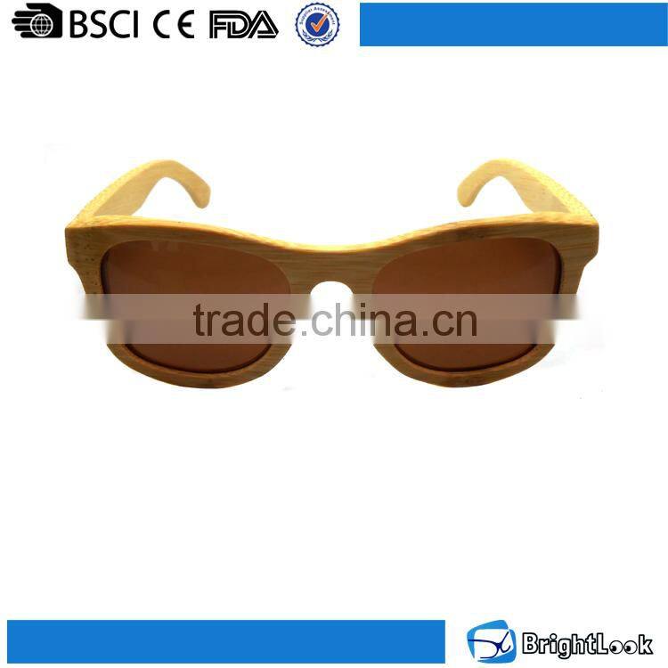 2016 Hand polished women natural wood sunglasses kids oem uv400 with custom logo printed on lens