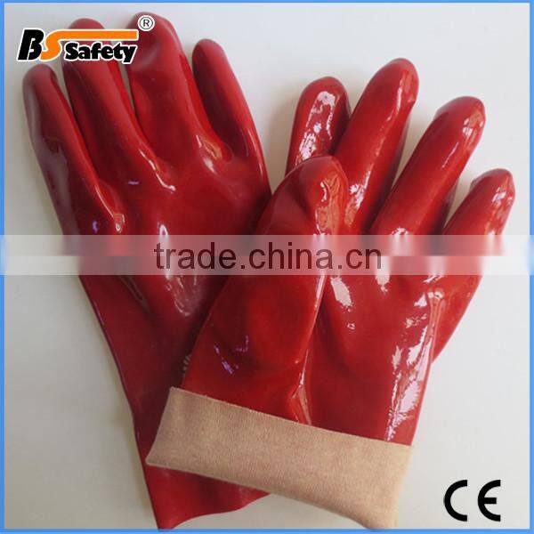 BSSAFETY short red oil resistant red pvc coated glove for household and clean