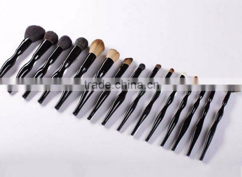 New style!High quality 15 pieces plastic handle professional makeup brush set black synthetic hair make up brushes