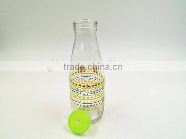 Glass beverage bottle plastic top glass milk bottle with printing
