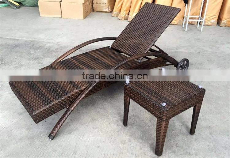 Rattan stackable siesta sun lounger with wheels
