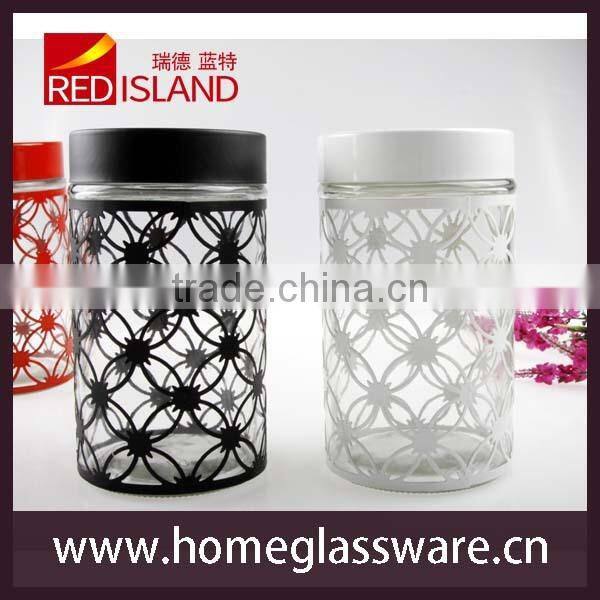 Metal surface food storage glass bottle