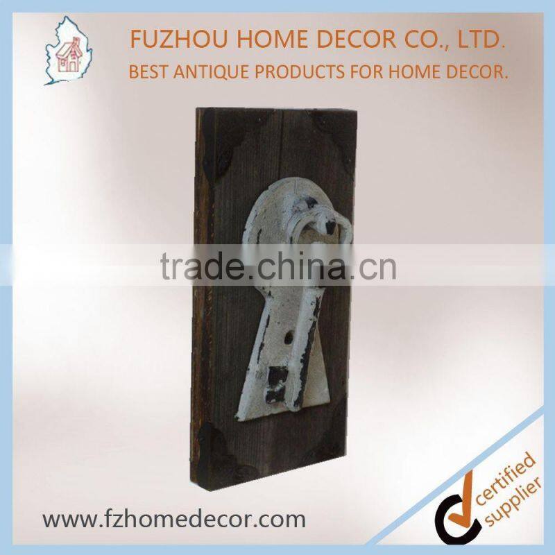 Promotional antique metal hook on wood plank for wall decoration