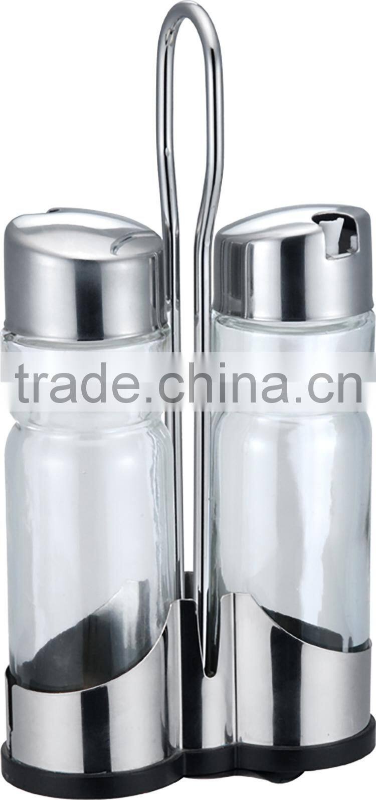 Glass & Stainless oil vinegar salt and pepper set