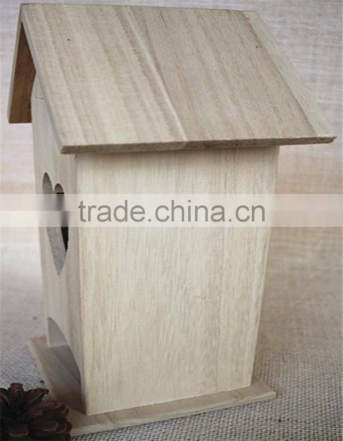 Handmade crafts wood room toy wooden bird nest packaging sticky window wood toys with heartshapeed window