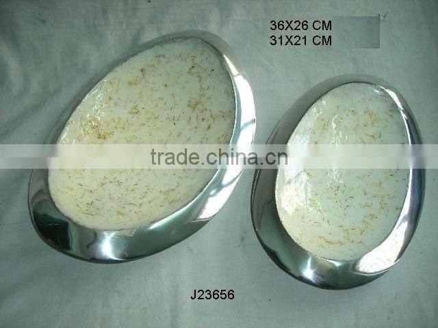 Emboss Cast aluminum bowl with green enamel bowl shape round other shapes also available