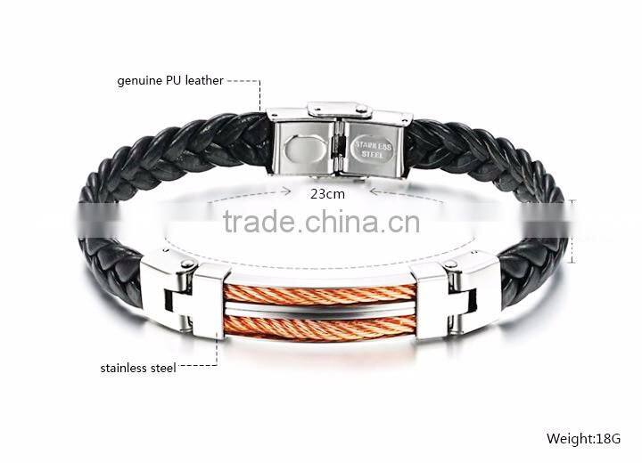 Jewelry Handmade PU Braided Leather Handcuff Charm Bracelet For Men