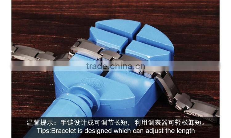 Men's Shiny Polished Two-Tone Gold ,Black Ceramics&Stainless Steel Magnets Link Bracelet