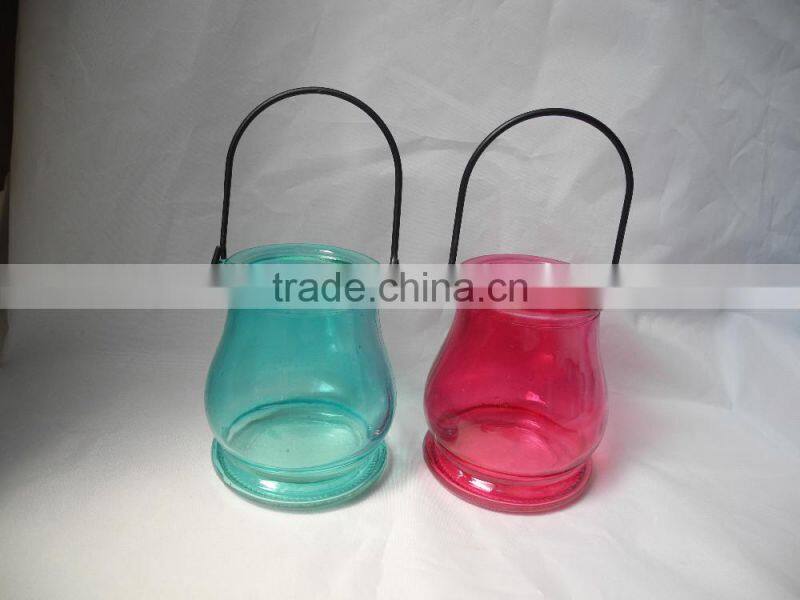 colorful glass candle holder with handle