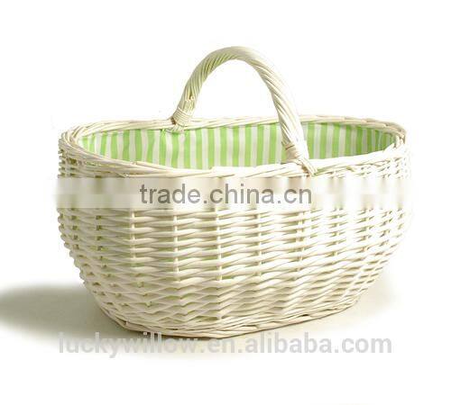 Oval white willow shopping basket with handle