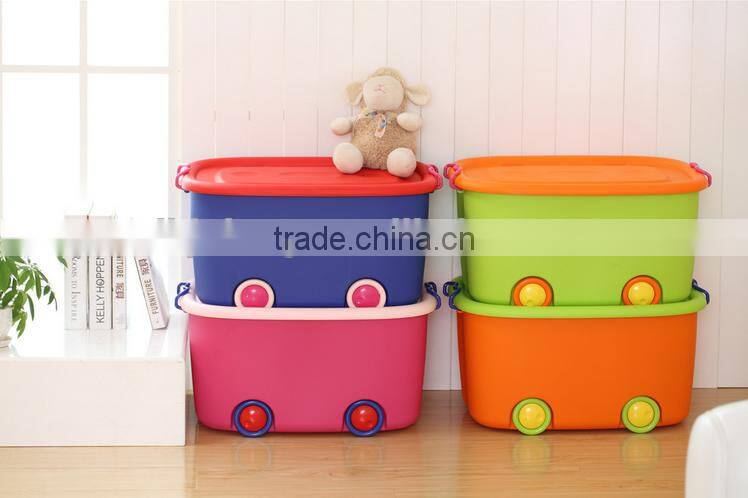 Heavy duty Plastic toy storage box with wheel ,PP High quality storage box with lid