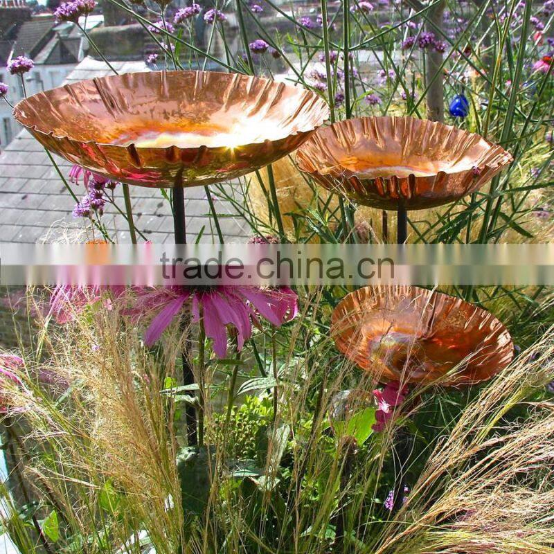modern metal Copper Chalice Garden Bird Bath Sculpture