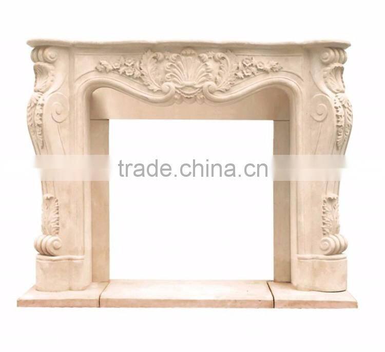 Natural stone lower beige marble fireplace surround