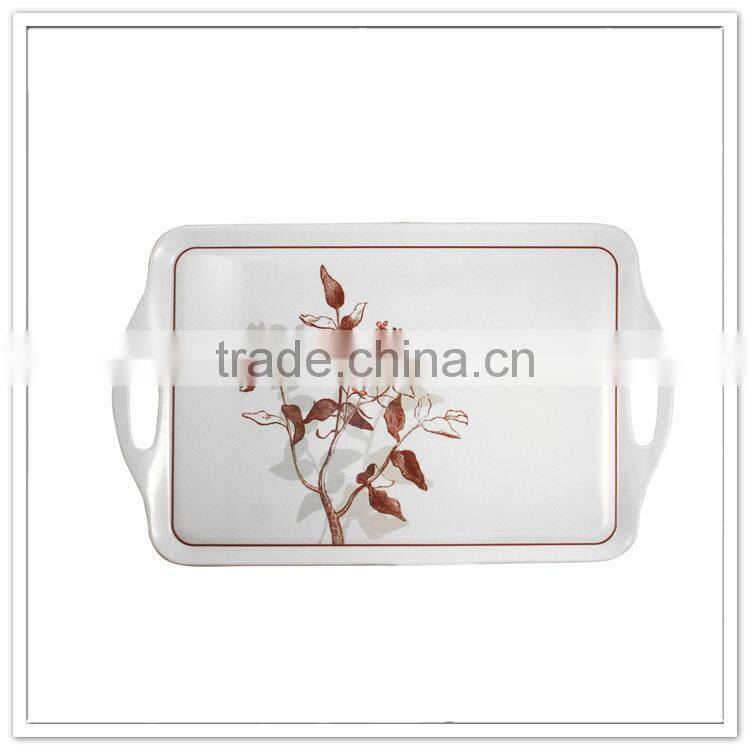 Meal Lunch food service tree design white melamine handle tray