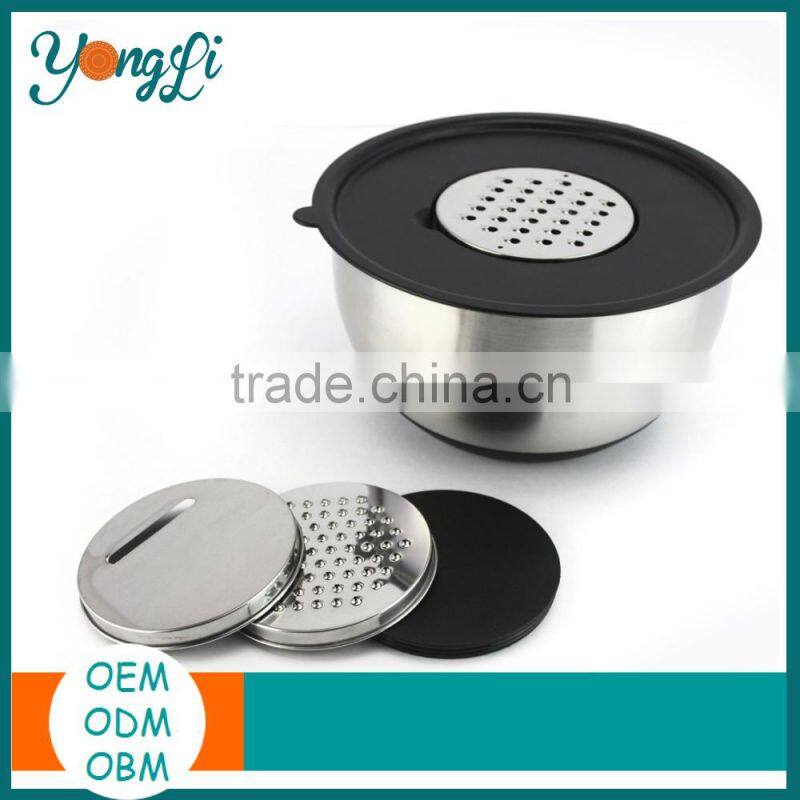 China Cookware Set Non-Slip Silicone Bottom Stainless Steel Mixing Bowl