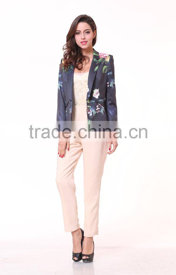 Fashion Fit Casual Floral Print Women Casual Blazer Coat Vintage Slim Button Blazer