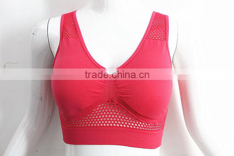 Fitness v-neck sports bra with fishmesh hole
