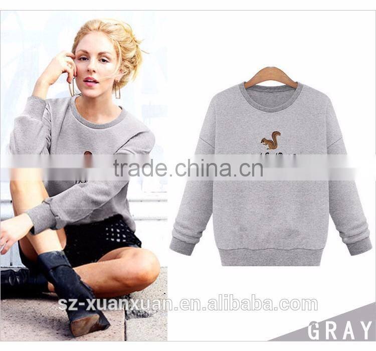 Latest Gray short pullover o-neck hoody with printing for women