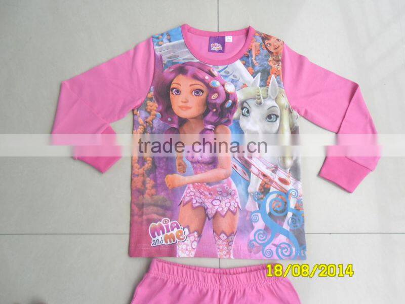 children pajama set for winter, 2016 new design high technology printed girls children winter cotton pajama set.