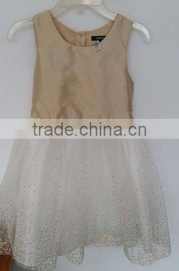 girls golden and white printed polyester dress for summer