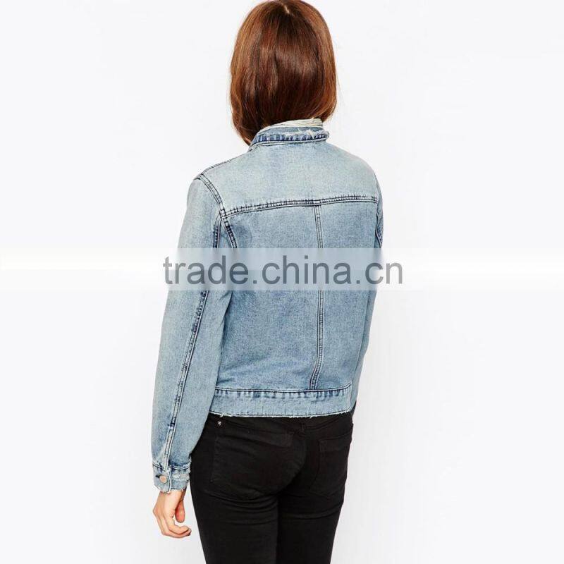 ripped light blue cool women parka jacket custom designs