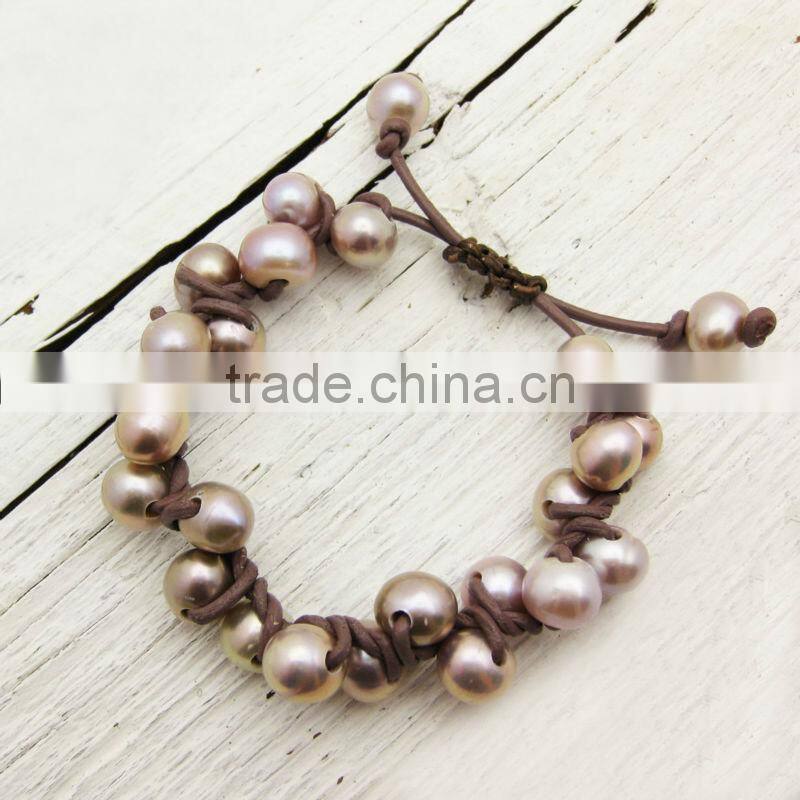 leather knotted bracelet with pearl and birthstone, friendship bracelet, wrap bracelet, bead charm leather bracelet