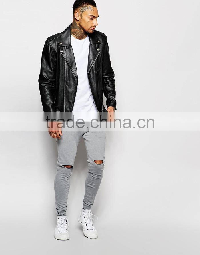 Fitted cuffs super skinny men custom joggers with knee rips