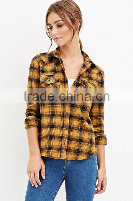 Guangzhou factory wholesale women shirt Scotland plaid shirt blouse