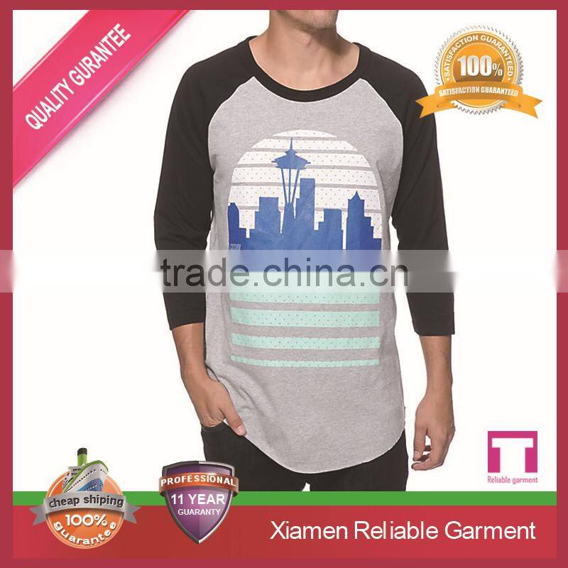 New design 100% cotton 3/4 sleeve raglan t shirt , high quality wholesale printing custom accepted