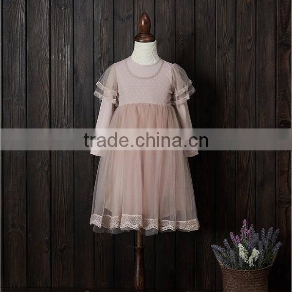 Baby Flower Girls Fall Lace Long Sleeve Chiffon Wedding Dress