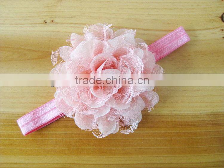 Wholesale hot children girls' elastic hair band with netted gauze flower 15 colors 10 cm children hairband headdress in stock