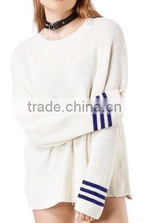 EY0911S 2-color stripe long sleeve pullover sweater for women
