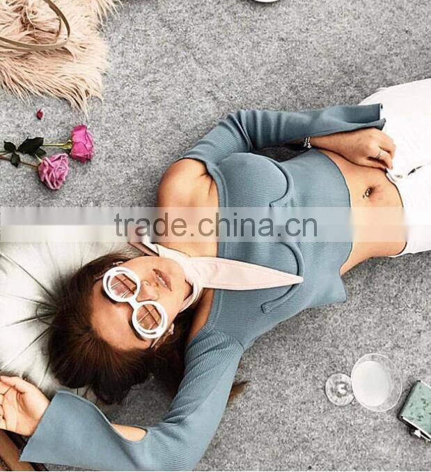 Runwaylover 125 Europe Style 2017 Ladies Sexy Off-Shoulder Knitted Flare Sleeve Blouse